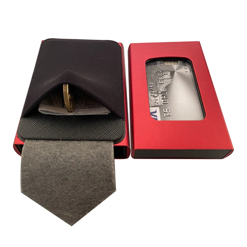 

2022 Men's RFID Minimalist Wallet Bank Card Case Credential Holder Smart Aluminium Credit Card Holder With Elasticity Pouch