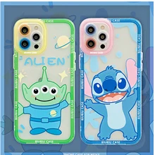 โปร่งใส TPU น่ารัก Disney Stitch สำหรับ iPhone 12 13 Pro Max 11 XS Max XR ที่มีสีสันเลนส์ป้องกันฝาครอบ Kawaii