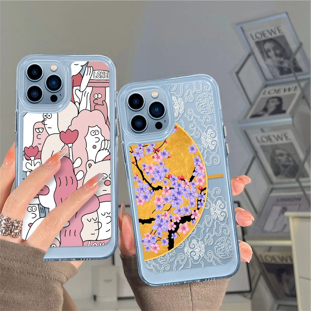 

Cartoon Funny Case for iPhone 14 13 12 11 Pro Max Mini XS XR X Transparent Shell Back Cover for iPhone14promax Capa Flower Funda