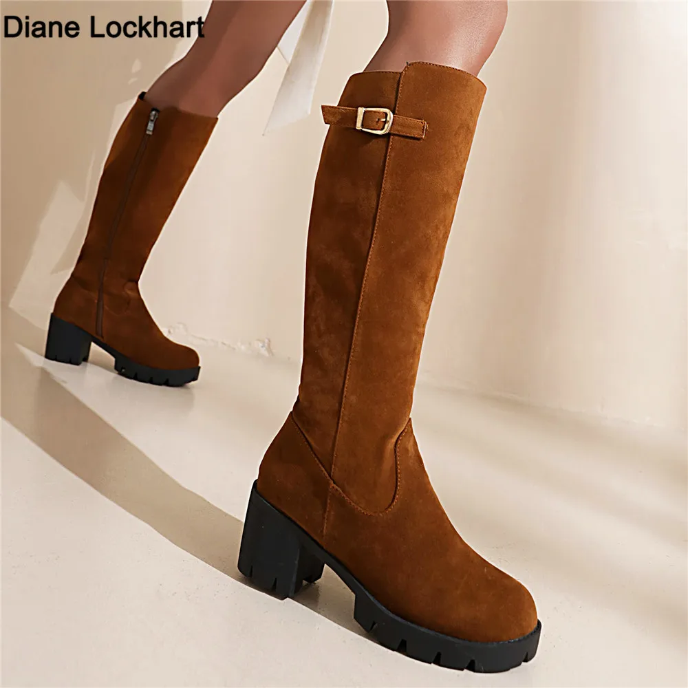 

Autumn Winter Boots Women Knee High Boots Thick Heel Platform boots long Was Thin Jane Martin high Simple Boots Botas Mujer34-43