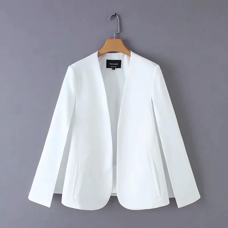 

Hot Sale Women Split Design Cloak Suit Coat Office Lady Black White Jacket Fashion Streetwear Casual Loose Outerwear Tops C613