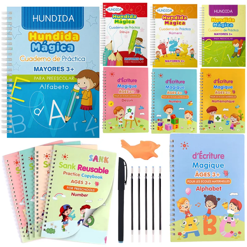 

Spanish 3D Copybook Montessori Reusable Calligraphy SANK Magic Book Children's Notebook For Calligraphy Handwriting Writing Gift