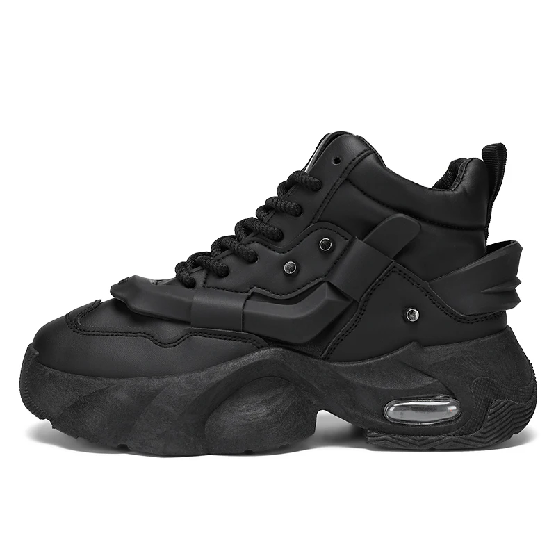 Invisible Elevator 2 Cm0cm8cm6cm Men's All-Match Thick-Soled Daddy Shoes Pure Black Warrior High-Top Trendy Winter |