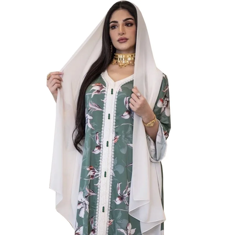 ICCLEK Abayas Kaftan Muslim Woman Dress Jilbab Moroccan Caftan Royal Women Dubai Hijab For Women Chiffon Hijab
