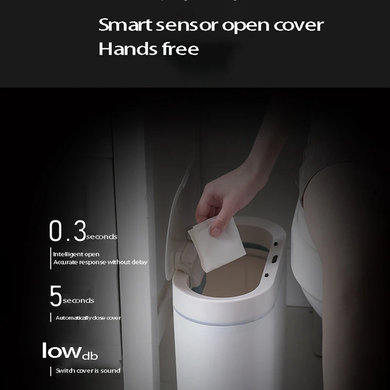 

8L Smart Sensor Trash Can Electronic Automatic Bathroom Garbage Bin Household Toilet Waterproof Narrow Seam Sensor Bin