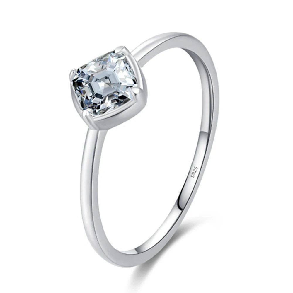 Vinregem 6 мм Asscher Cut Lab Created Сапфир Драгоценный камень Простое кольцо из 100%