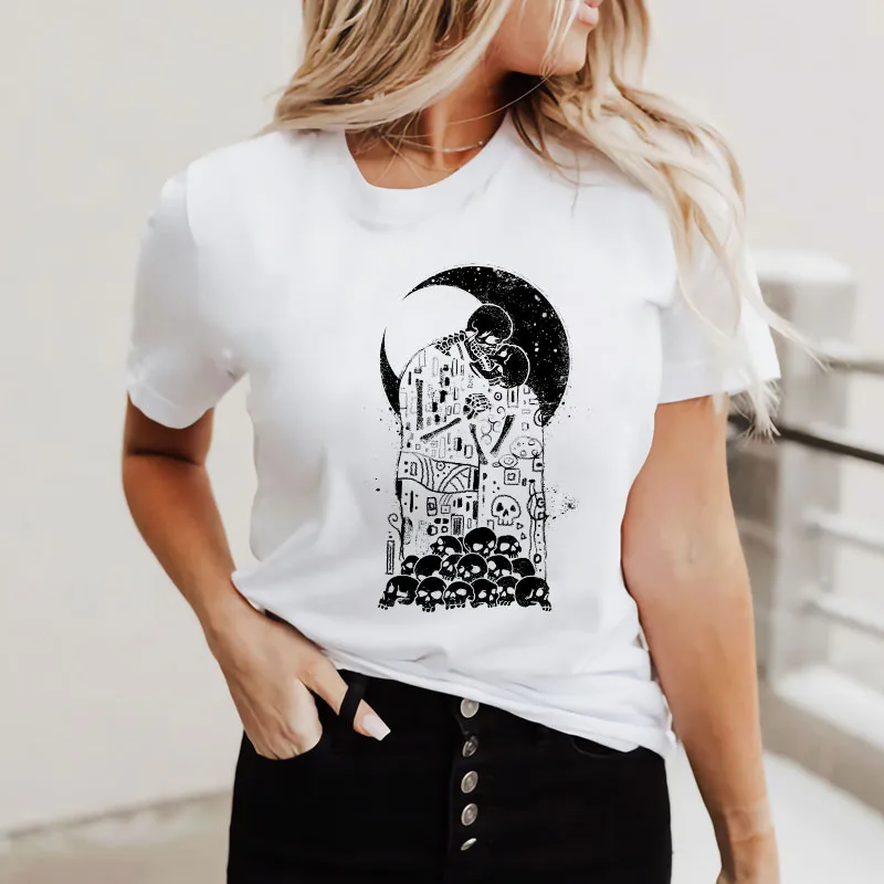 

Romance Skeleton House Women T-Shirt Short Sleeve Top Student Clothes Cotton Loose T-Shirt Women Casual O-neck Oversized T-shirt
