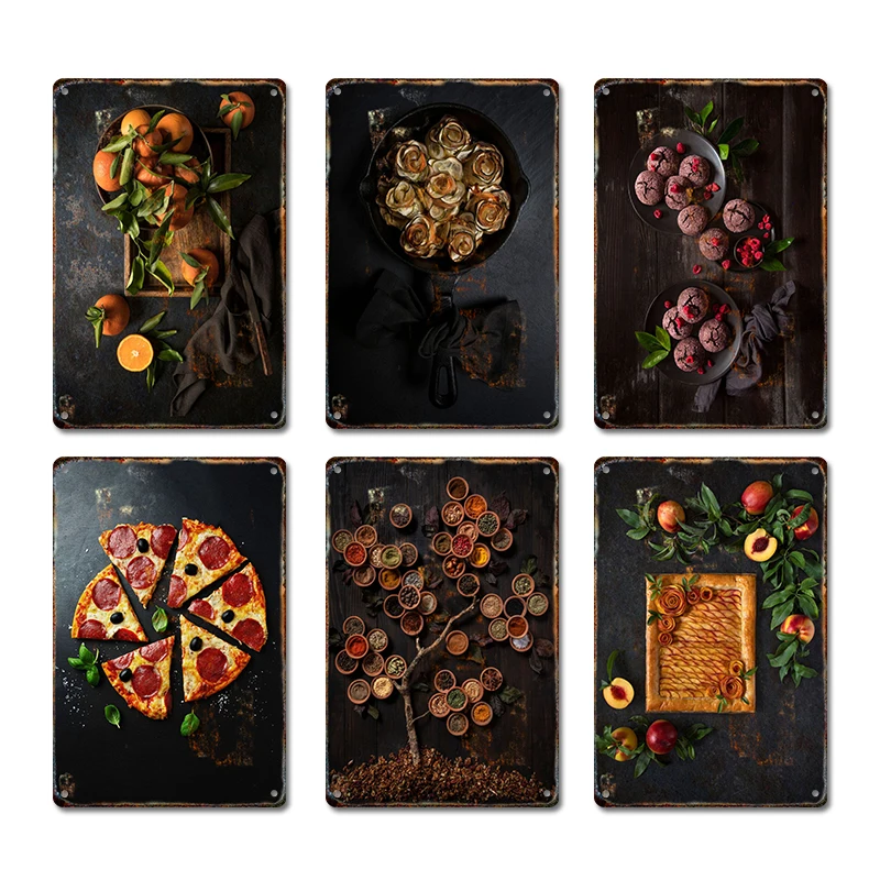 Rotra пицца Бифстейк еда десерты магазин металлический постер жестяная вывеска железная живопись ресторанная тарелка таблички винтажное Искусство Декор