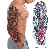 full arm waterproof temporary tattoo sticker color carp fish wave flower fake tatoo stickers flash tatto body art for man woman