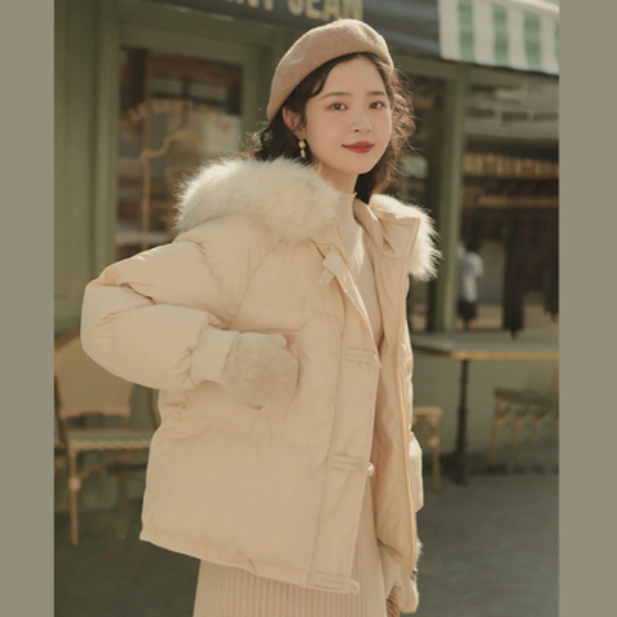 2022 New Winter Cotton Shirt Women's Short Personalized Thickened Cotton Shirt Big Wool Collar Student Coat Fashion