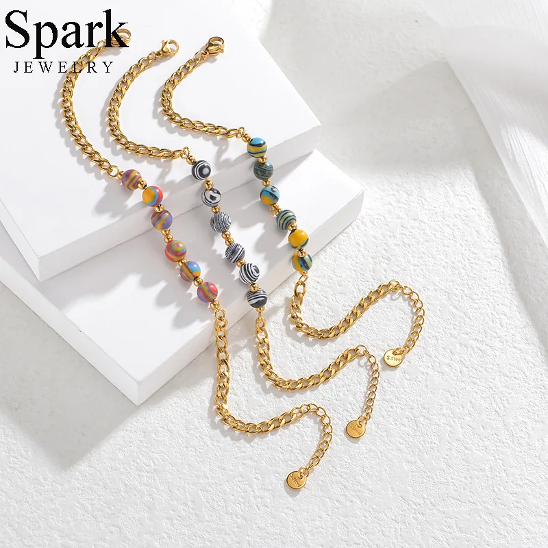 Браслет из нержавеющей стали с разноцветными чернильными бусинами