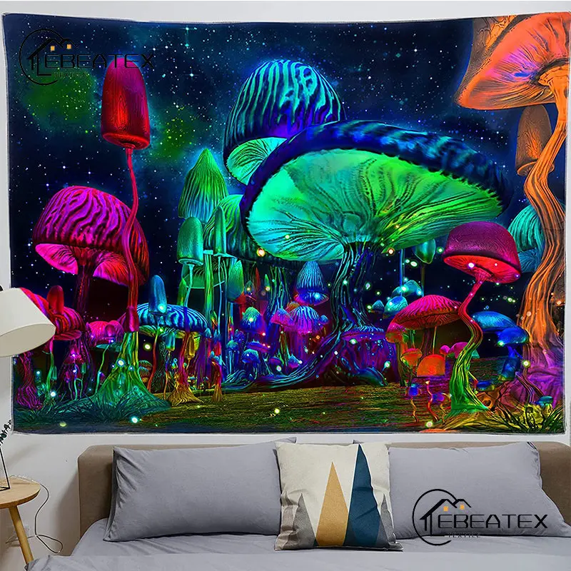 

Psychedelic Mushroom Tapestry Fantasy Plant Wall Hanging Tapestries Starry Sky Galaxy Space Tapestry Decoration Trippy Bedroom