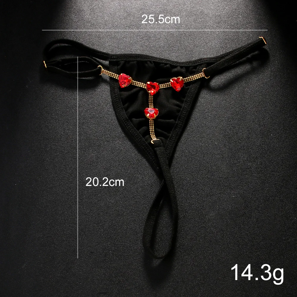 Stonefans Fashion Red Crystal Heart Thong Back Waist Jewelry for Women Sexy Black Choth Panties Body Chain Accessories