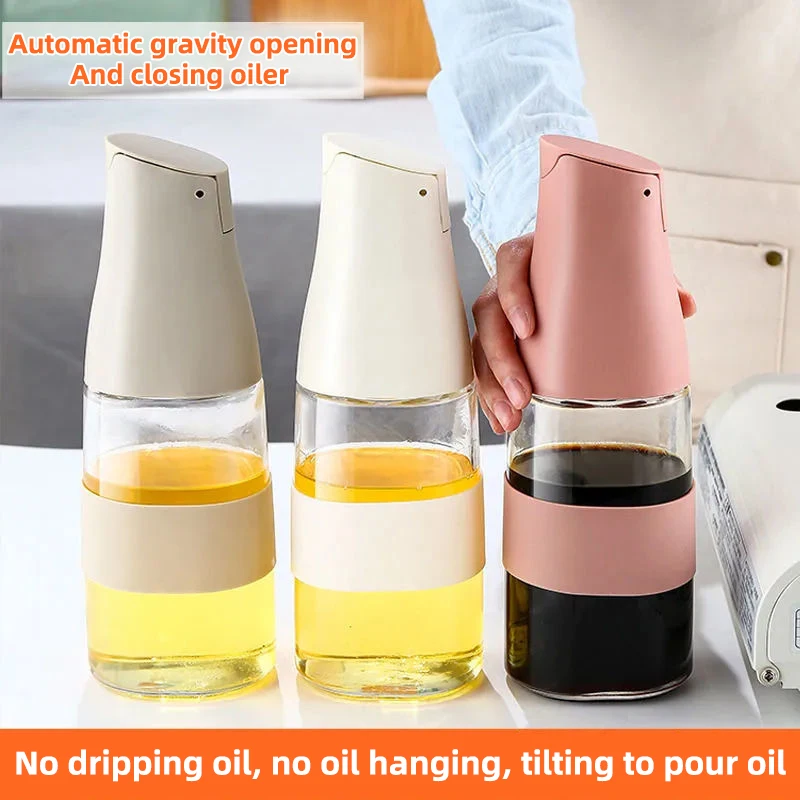 

Obelix Kichen Glass Oil Bottle Dispenser Glass Oiler Oil Vinegar Bottle Can Automatic Flip Cover Oiler Cruet Condiment Container