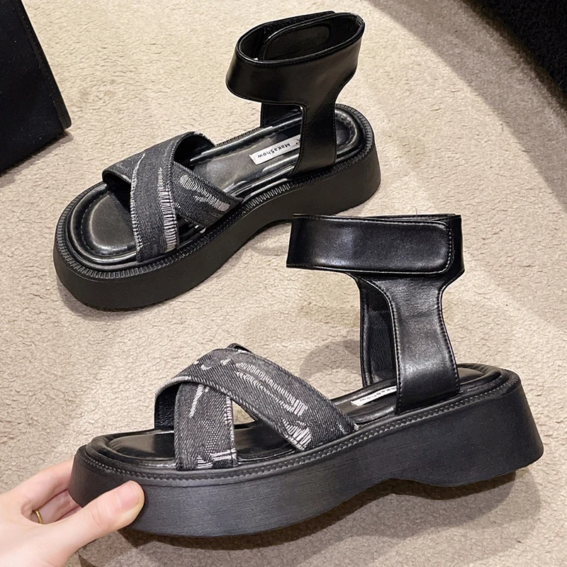 Height Increasing Women's Sandals Anti-slip Women Sandals Platform Female Sandals Soft Comfortable Casual Shoes Ankle-wrap 2023