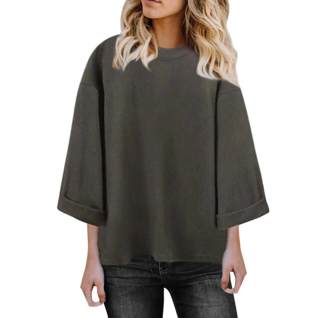 

Women Solid Color 3/4 Sleeve T-Shirt Large Size Loose Skinny Pullover Tops Corduroy Shirt Women Summer Tunic Women