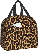 leopard print reusable insulated lunch bag cooler tote box container with front pocket for office work school picnic travel