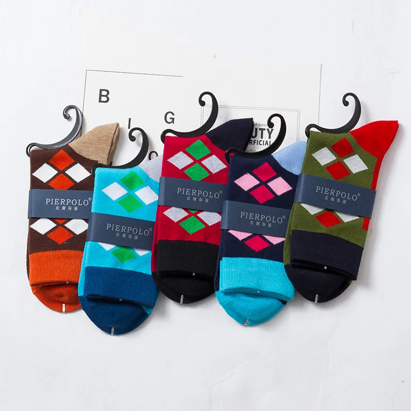 New design pure cotton socks men's business medium tube socks spring and autumn breathable men's high-quality happy color socks
