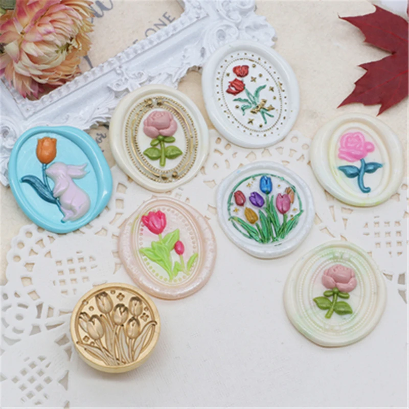 

3D Flowers Wax Seal Stamp DIY Sunflower Moon Bear Stamps Sealing Seals Wedding Envelope Postage Card Making Craft Hobby Decor