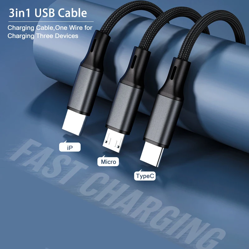 

3 In 1 Micro Multi Usb USB Type C Charger Wire Multiple Port Charging Cord Cable Mobile Phone Wire for IPhone Huawei Samsung S10
