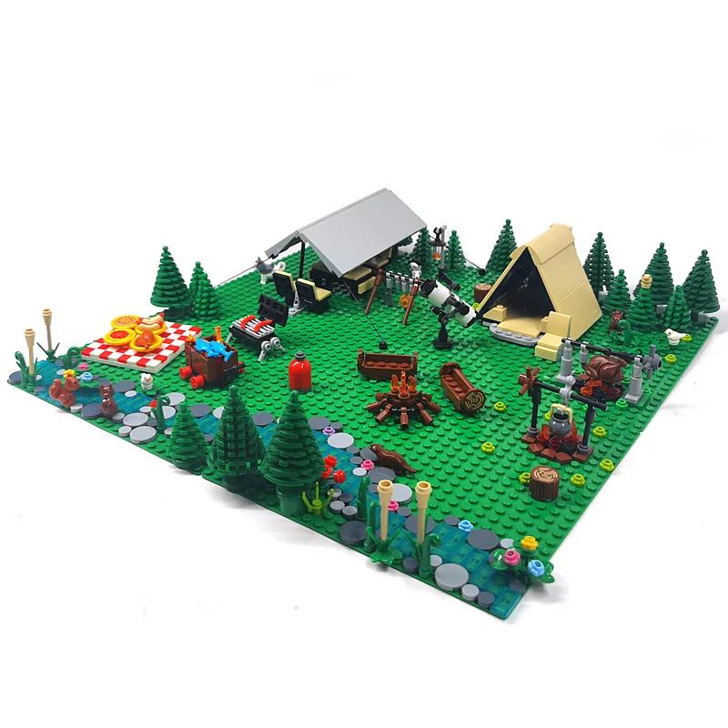 

Creative Outdoor Scenes Architecture 4in1 Campground Moc Block Camp Game Tent Bonfire Building Brick Assemble Toy For Kids Gift