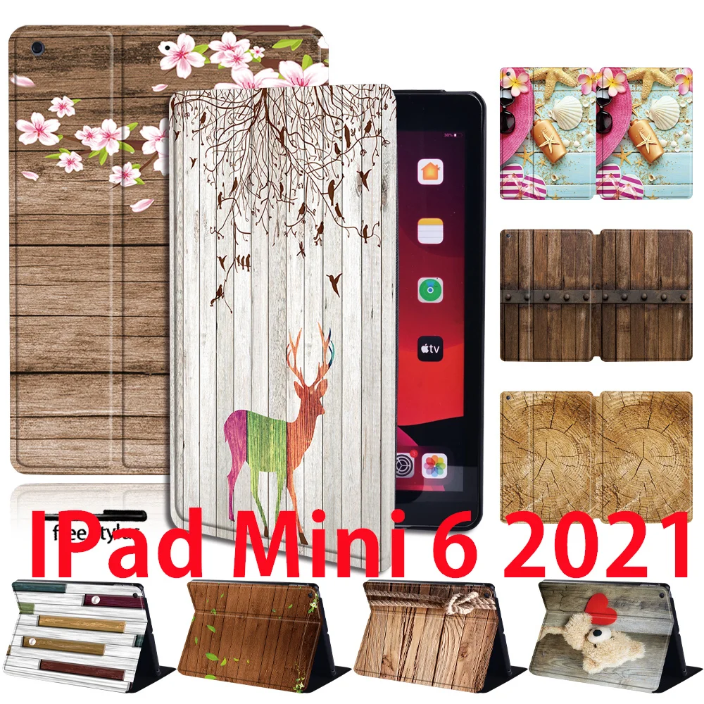 

Чехол для IPad Mini 6-го поколения, 8,3 дюйма, кожаный складной чехол с деревянным узором для IPad Mini 6, чехол с подставкой 2021 дюйма
