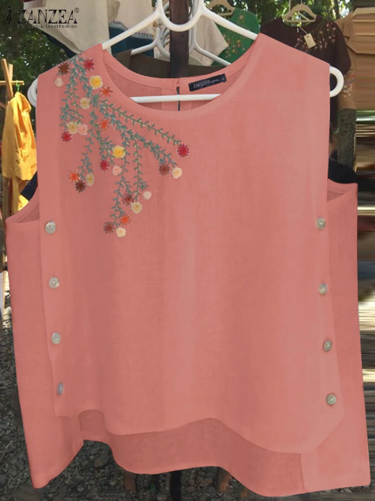 ZANZEA мешковатый жилет с праздничными пуговицами женские майки цветочным принтом