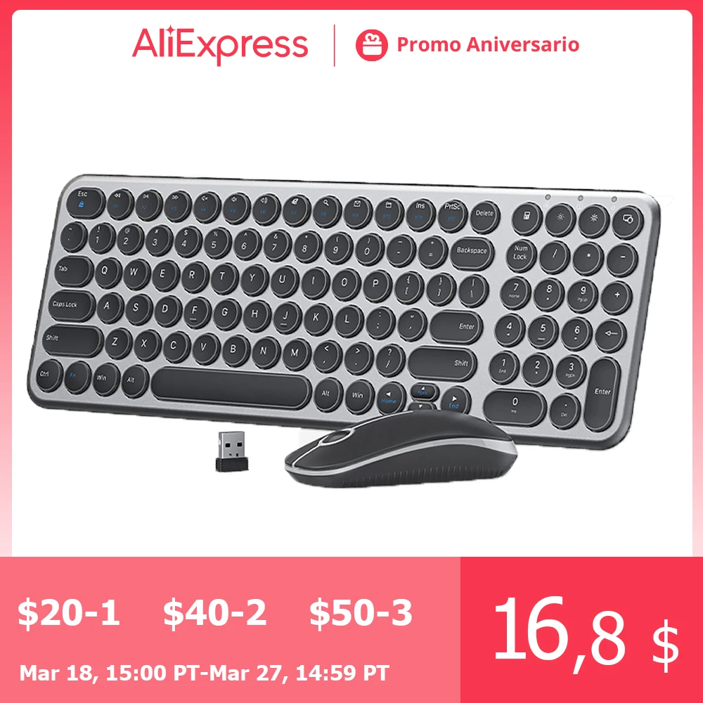 Jelly Comb Wireless Keyboard and Mouse Combo 2.4G Slim Ergonomic Quiet Keyboard and Mouse with Round Keys for Windows Laptop PC