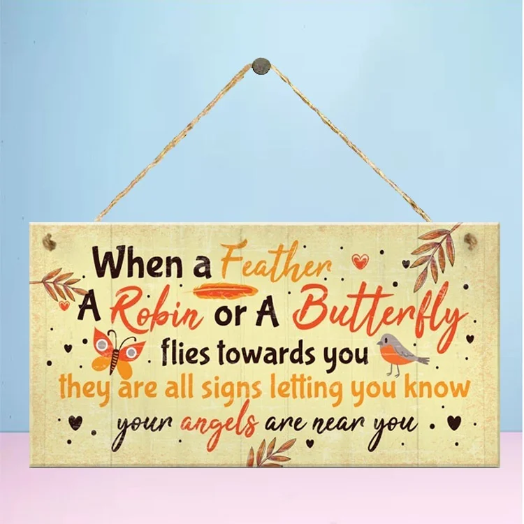 

" When A Feather "Wooden Hanging Plaque Home Decoration