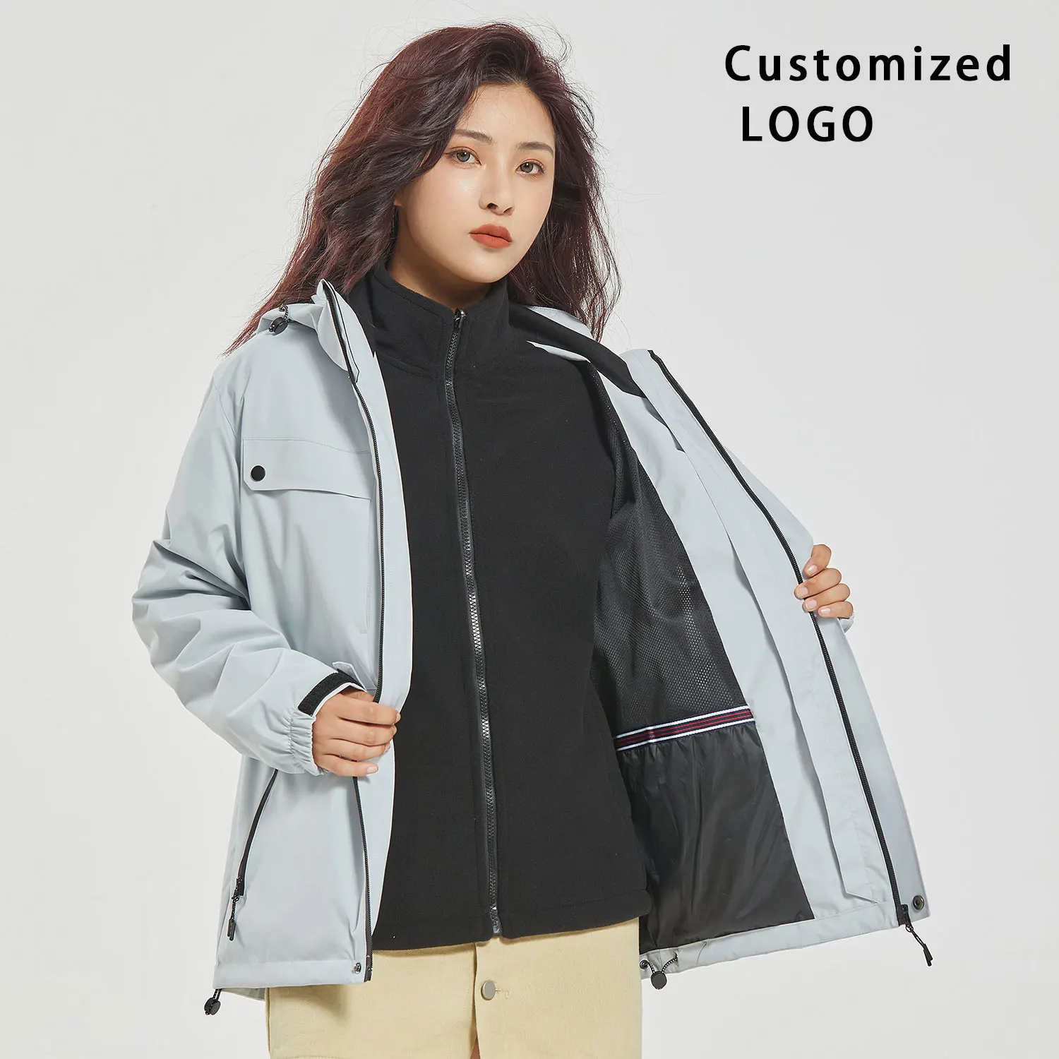 

Outdoor Waterproof And Windproof Warm Jacket Three-in-one Detachable Two-piece Sports Group Overalls Wholesale