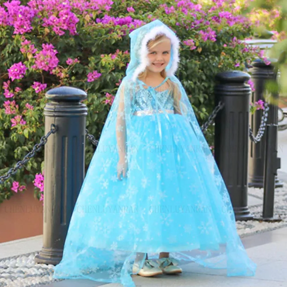 

Blue Flower Girl Dress With Cloak Princess Dress Feather First Communion Dress Long Girl Dress Girl Birthday Gown Child Dress