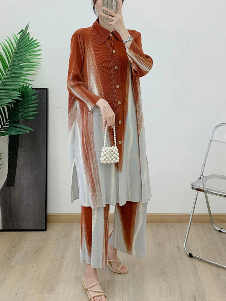 LANMREM комплекты брюк с градиентом однобортная длинная рубашка лацканами и