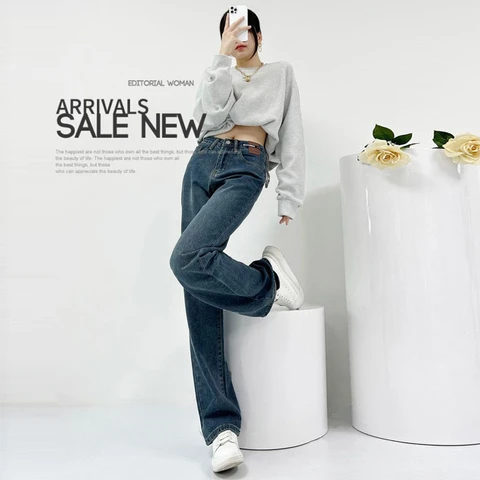 Straight Leg Jeans Women 2022 Female Clothing Women's Pants Y2k Jeans Woman High Waist Vintage Clothes Denim Korean Fashion Blue