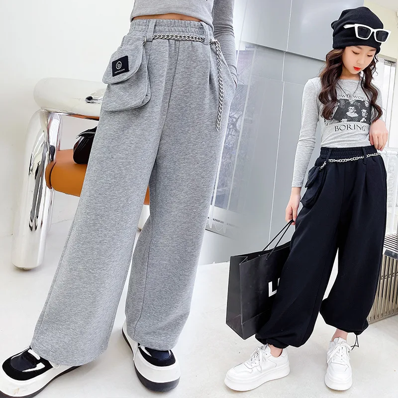 

Весенняя одежда для девочек, новинка 2022, брюки с широкими штанинами для девочек, детские хлопковые свободные прямые брюки