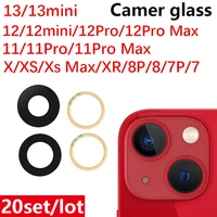 20pcs camera glass for iphone 13 pro max 11 12 mini xs 8 7 plus rear camera lens with glue stickers adhesive