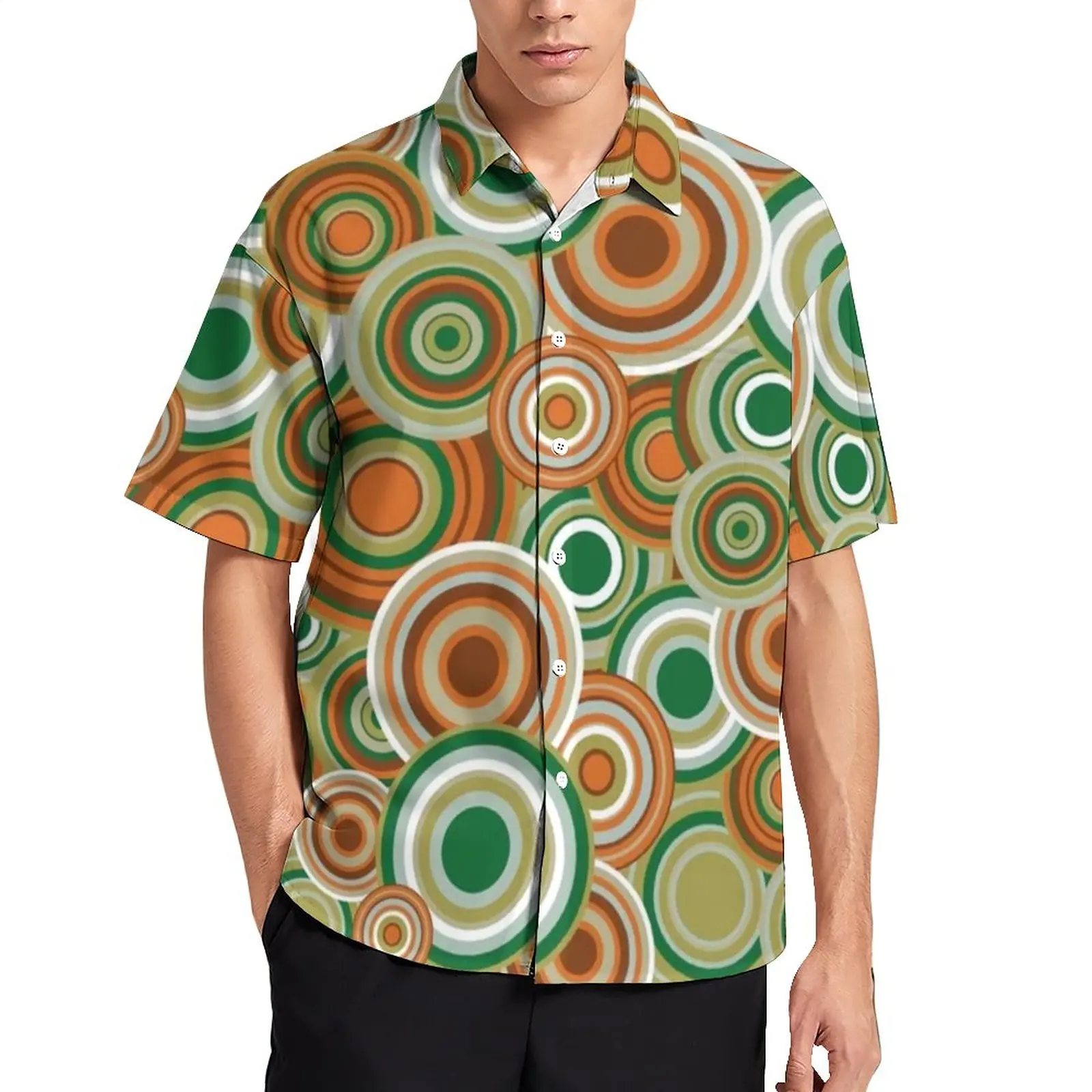 

Retro 70s Circles Beach Shirt Psychedelic Pattern Summer Casual Shirts Mens Vintage Blouses Short-Sleeved Graphic Top Plus Size