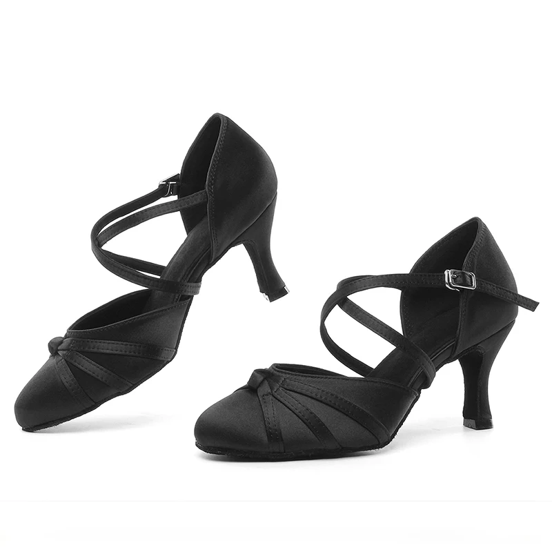 Women's Shoes Ballroom Latin Dance Shoes For Ladies Girls Moden Tango Dancing Shoes Salsa Closed Toe Black High Heels Customized