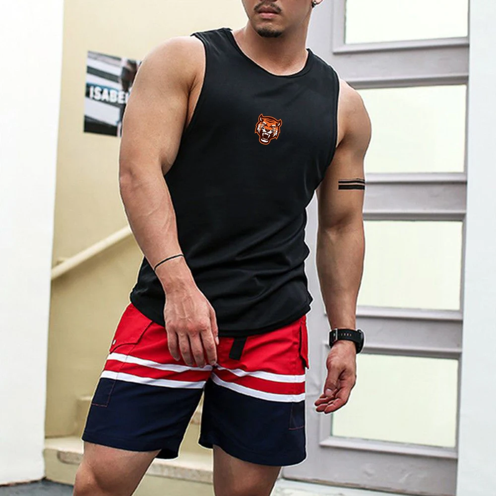 

NO01 Gym Mens Tiger Tank Top Training Singlets Workout Clothing Fitness Breathable Sleeveless Brand Quick-drying Vest T-shirt