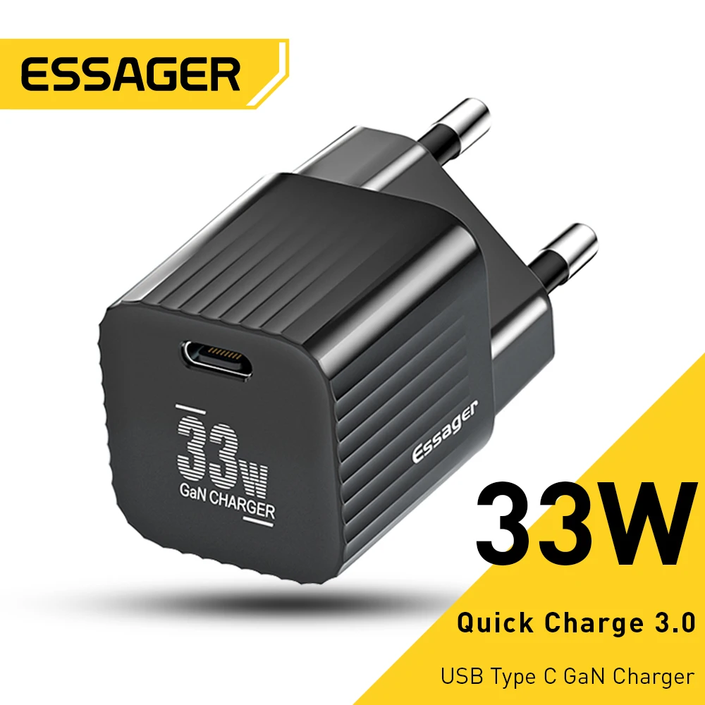 Зарядное устройство Essager PD 33 Вт GaN USB Type-C портативное быстрое зарядное для iPhone 13 12