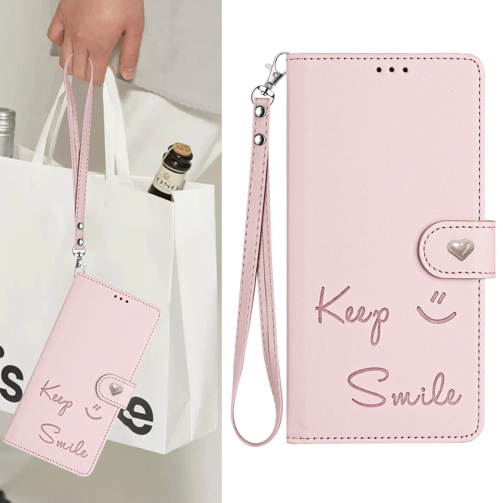 Фото Чехол-книжка Keep Smile из гладкой кожи с ремешком и отделением для 3 карт для Redmi Note 11R 11S 11E 11T 11 10T 10S 10 9S 9 №2