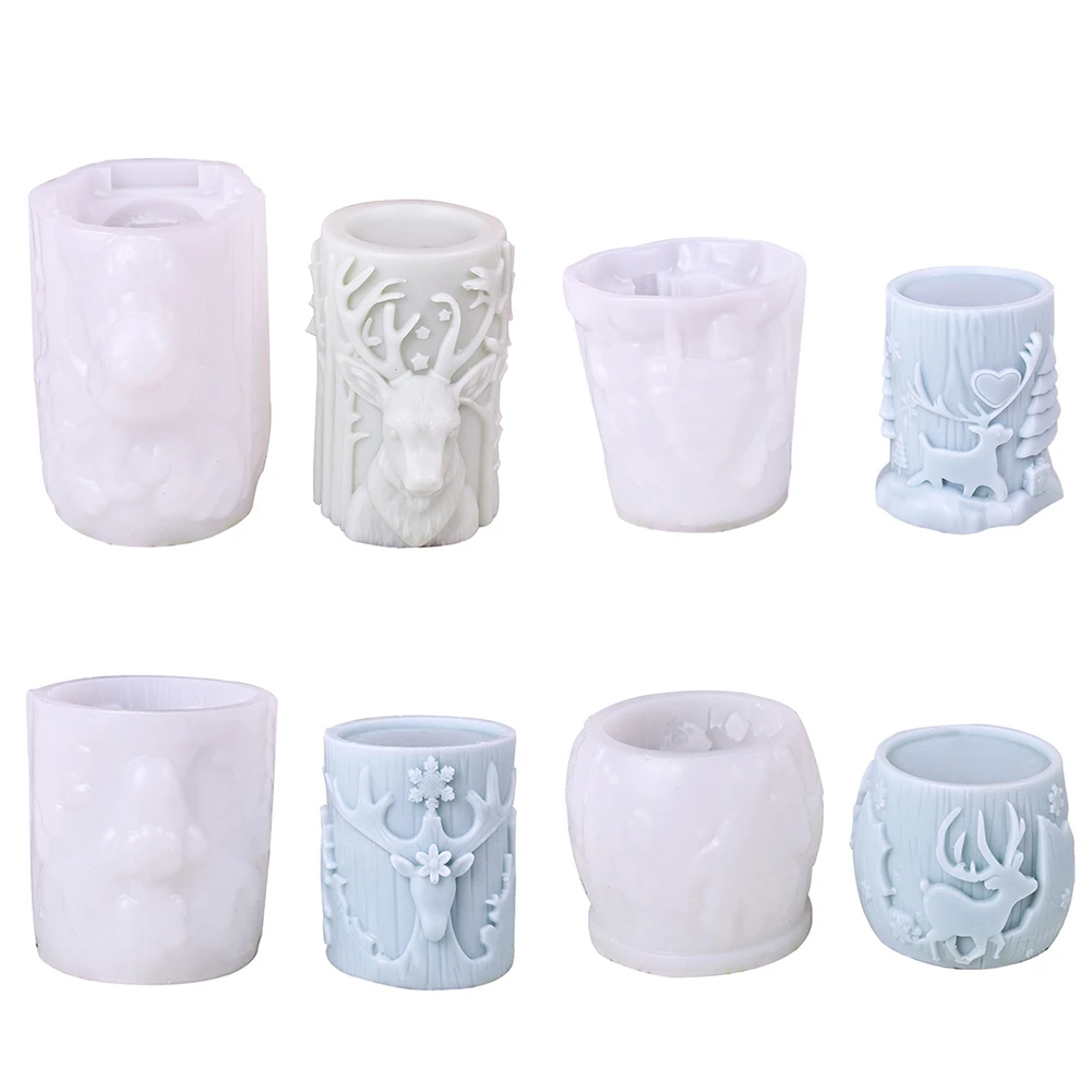 Зимняя рождественская свеча с изображением лося цилиндрическая для