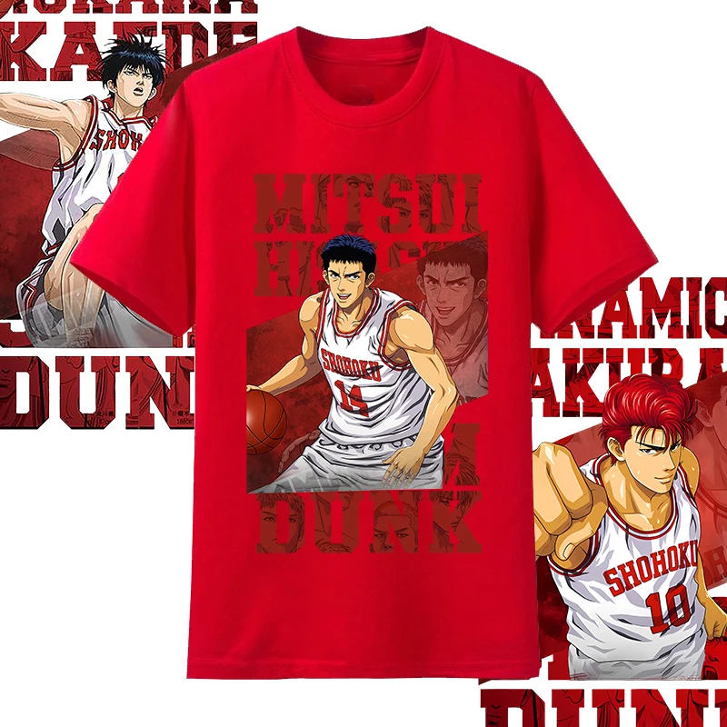 

Vintage Anime Slam Dunk Printed T-Shirt for Men Sakuragi Hanamichi Kaede Rukawa Tee Japanese Manga Women Short Sleeve