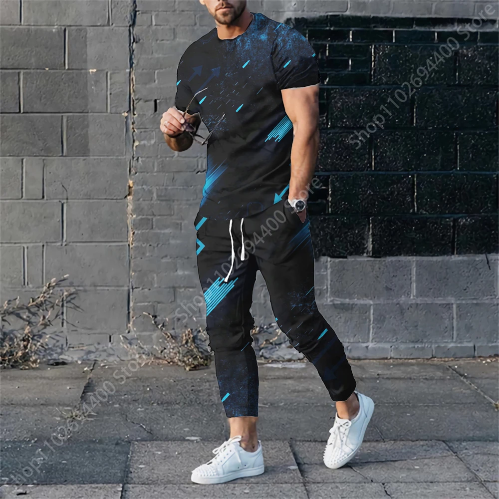 3D Printed Short Sleeve Suit Spring Men Tracksuit Set Jogger Clothing For Man Casual Tshirts+Trousers 2 Piece Outfits Streetwear
