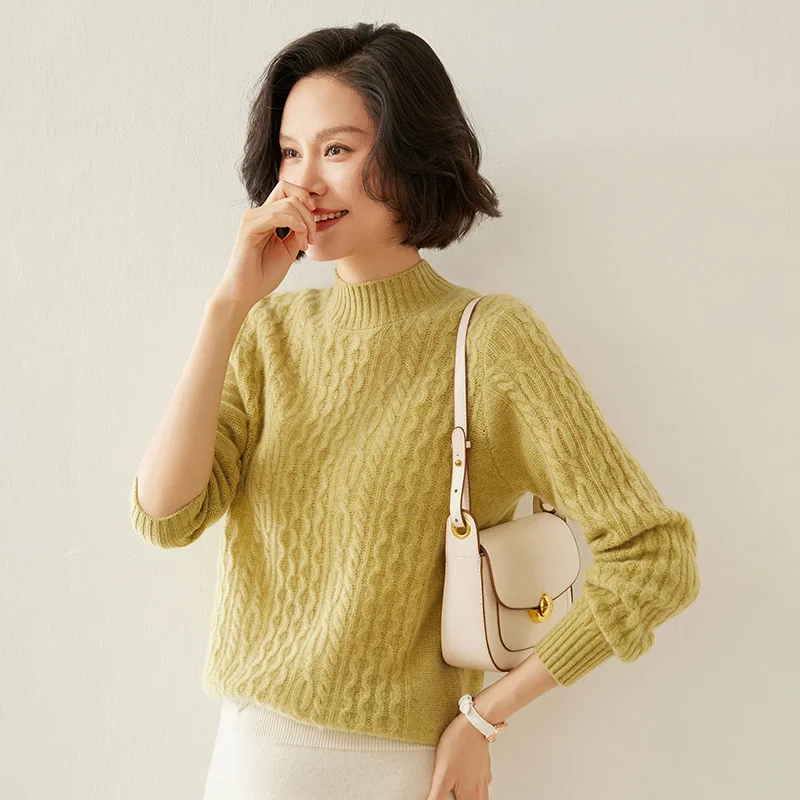 Женский кашемировый свитер 35% кашемир круглый вырез трикотаж витой узор