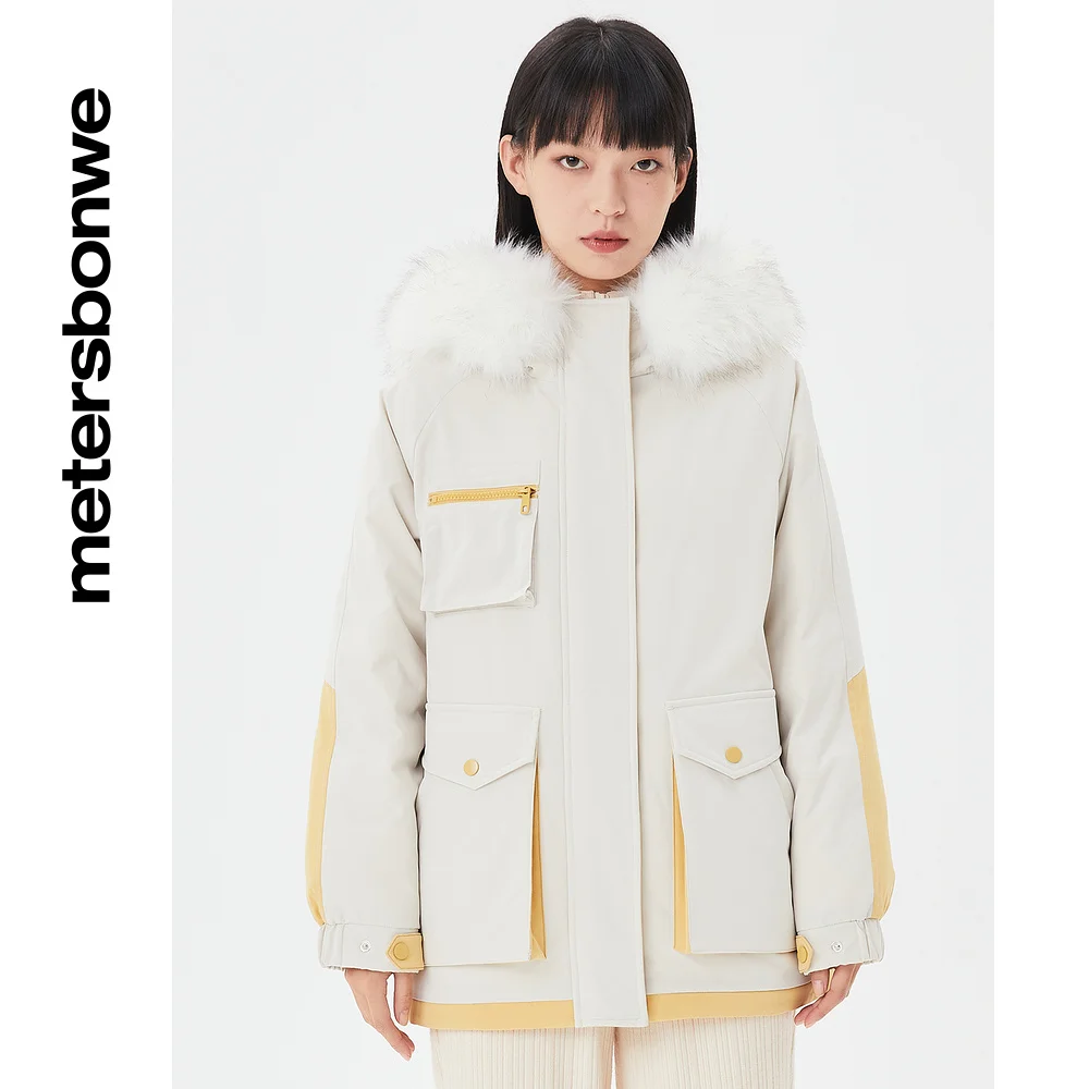 Metersbonwe Hooded Down Jacket Women Winter Pocket Cargo Jackets Female Loose Down Jacket Outerwear Warm Jackets Brand Clothing