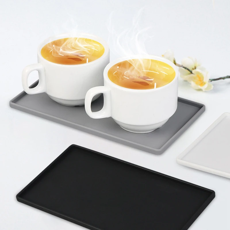 

Silicone Flat Storage Tray Anti-slip Coaster Coffee Tea Cutlery Pads Bathroom Soap Tray Drainage pads