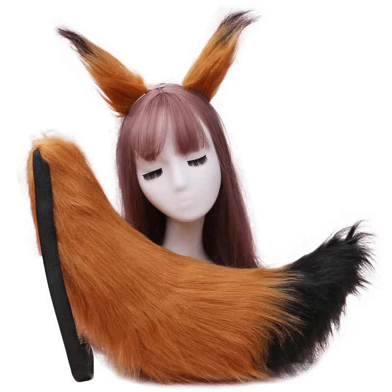 

Fox Ears Tail Simulation Animal Ears Tail Suit Cosplay Performance Props Wolf Color Long Hair Stage Performance Costume