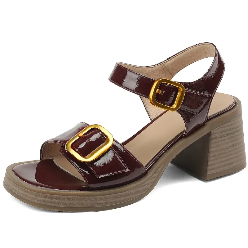 

Dilalula Platforms Sandals For Women Mature Concise Retro New Buckle Genuine Leather Pumps Summer Thick Heels Office Shoes Woman