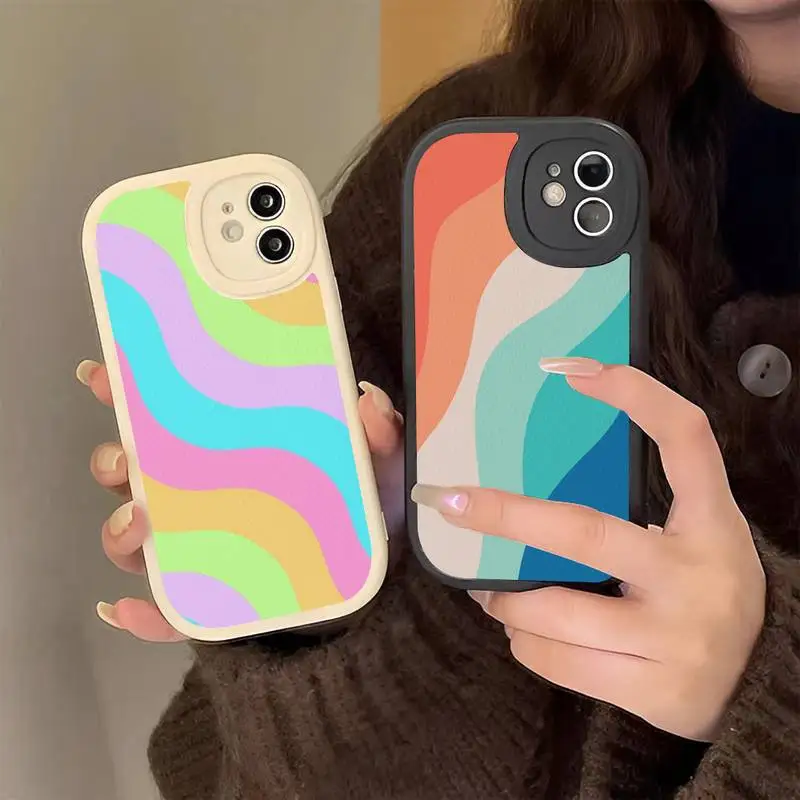 Colorful Rainbow Stripe Phone Case Hard Leather For iPhone 14 13 12 Mini 11 14 Pro Max Xs X Xr 7 8 Plus