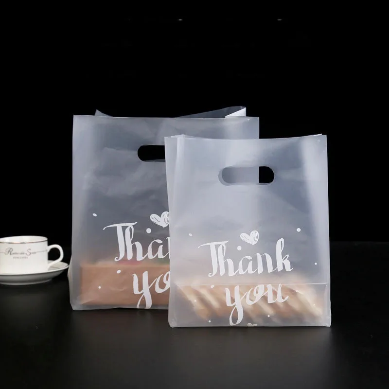 

50pcs Plastic Bags Thank You Cookie Candy Bread Bag with Hand Packaging Bags for Gift Jewellery Pouches Wedding Favor Decor Bag